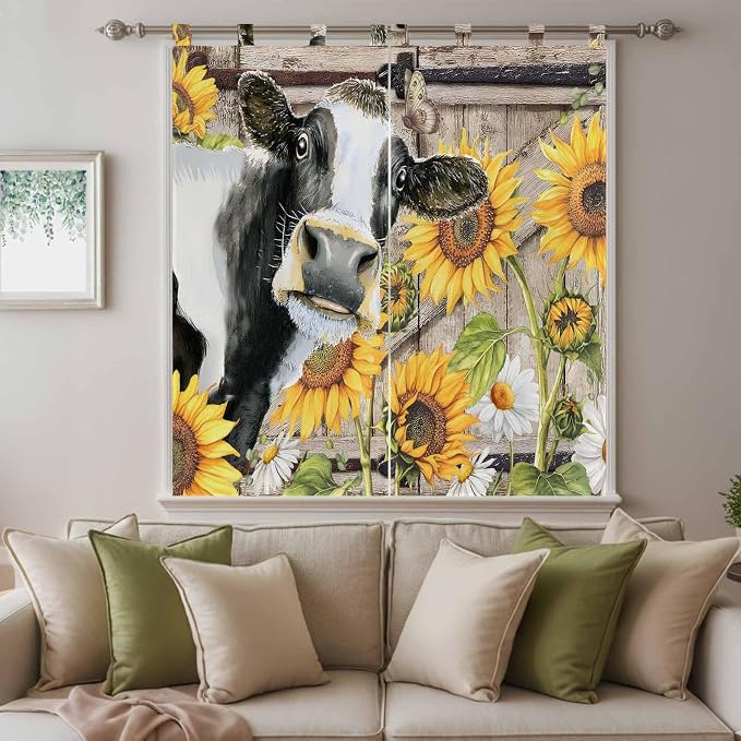 Retro Farmhouse Flower Bathroom Curtains 63 Inch Length, Window Curtains Tab Top