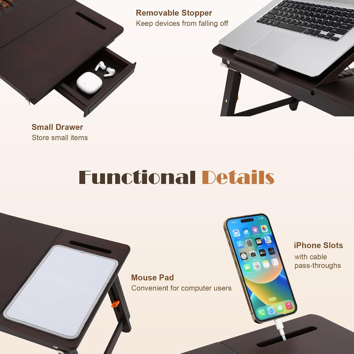 Nnewvante Laptop Desk with Fan 7 Angles & 4 Heights Adjustable,Black Walnut