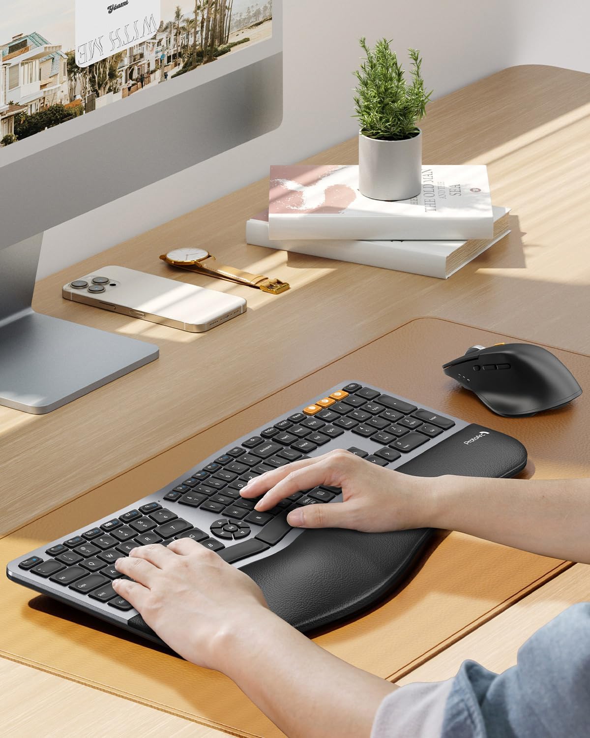 ProtoArc EKM01 Plus Wireless Ergonomic Keyboard Mouse Combo - Gray Black