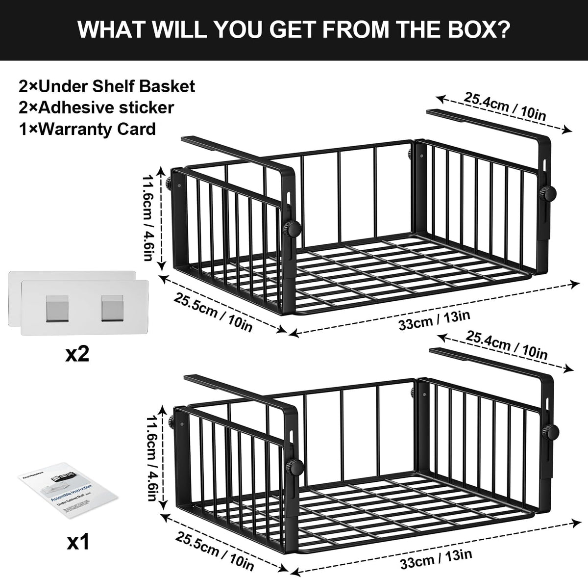 AmonHouseware 2Pack Under Shelf Storage Basket Organizer, Black