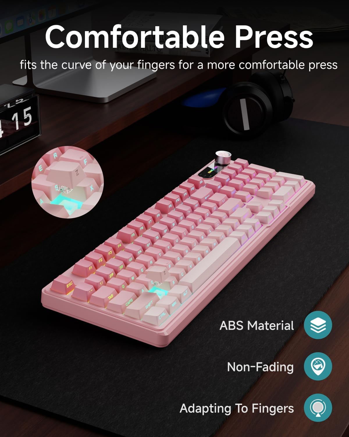 Wired Creamy Keyboard with Number Pad, Knob, RGB Backlit-Gradient Pink