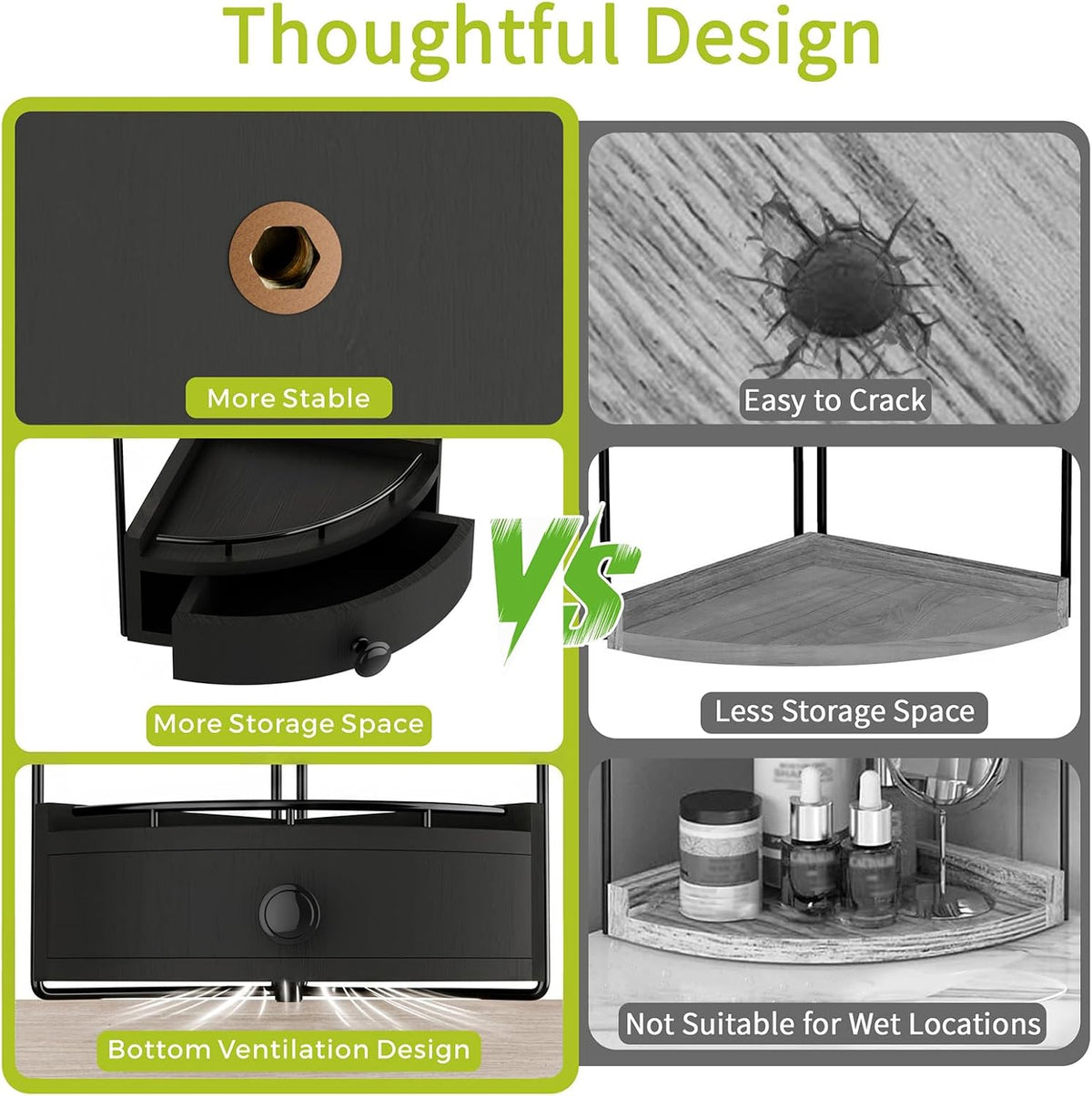 2-Tier Corner Bathroom Counter Organizer with Drawer, Black