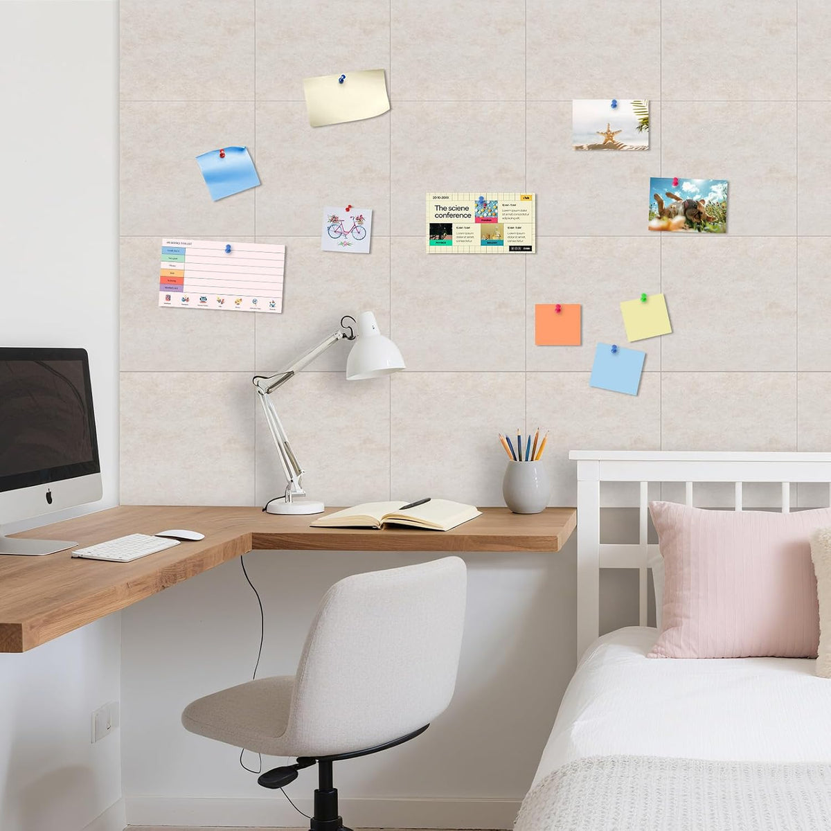 DOLLAR BOSS Felt Cork Board Tiles, 24 Pcs 12" x 12" Bulletin Board, Beige