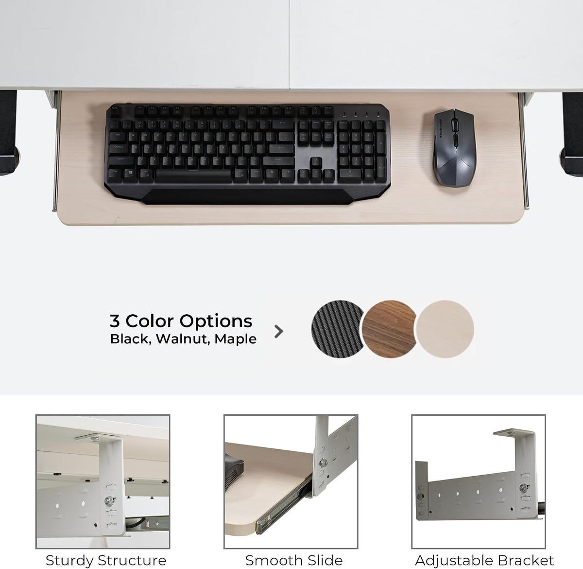 EUREKA ERGONOMIC Adjustable Keyboard Tray Under Desk, 28x11 Inch Large Slide Out Keyboard & Mouse Platform Tray, Wooden Pull Out Computer Keyboard Drawer for Typing Home Office Desk, Maple