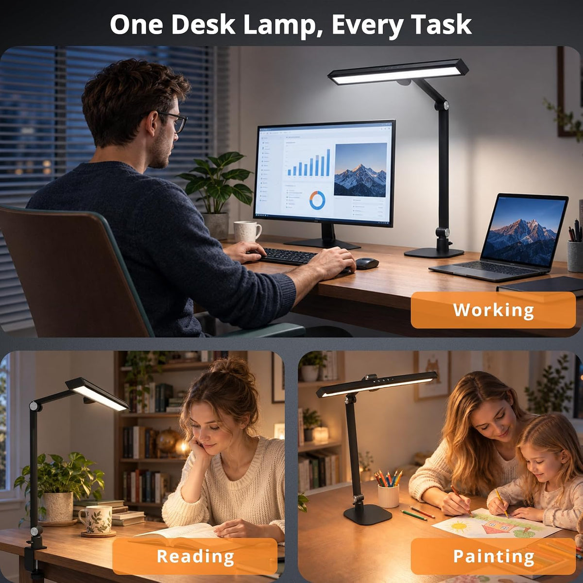 LIONVISON Desk Lamps for Home Office: Dimmable Eye-Caring LED Desk Light
