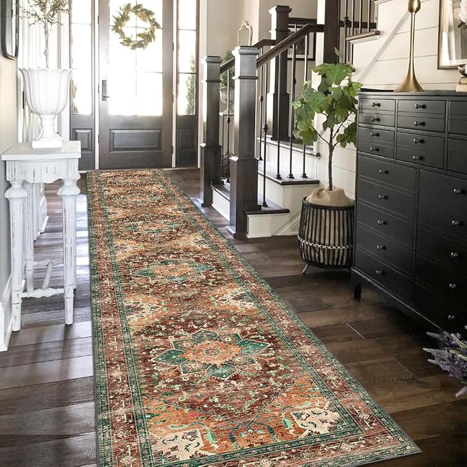 Yamaziot Washable Runner Rug, 2x12 Non-Slip Boho Vintage Hallway Rug Runner