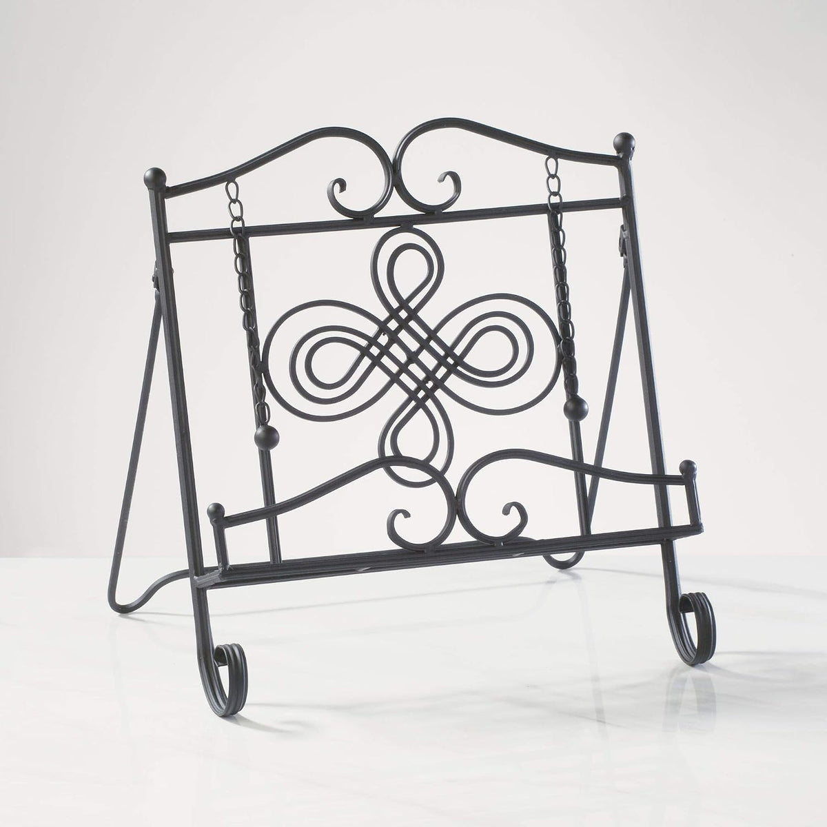 TRIPAR Swirl Design Black Metal Cookbook Stand for Cookbooks, Recipe Holders, Tablets, Catalogs, Portable, Adjustable, Free Standing