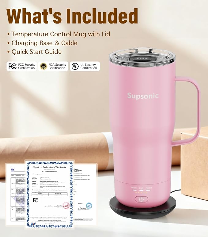Supsonic Heated Coffee Mug, 20oz Electric Temperature Control Cup | Keeps