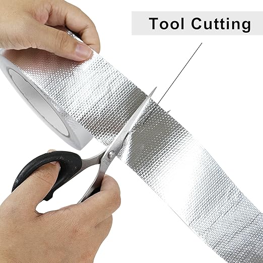 BOMEI PACK 1 Roll Aluminum Foil Heat Shield Cool Tape 2 Inch x 66 ft Heat Reflective Thermal Barrier Reflective Tape for Hose and Auto Use