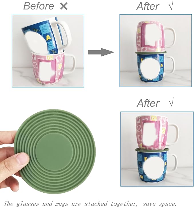 6PCS Coffee Mug Stacker, Cup Storage Accessories, Silicone Coaster, Kitchen