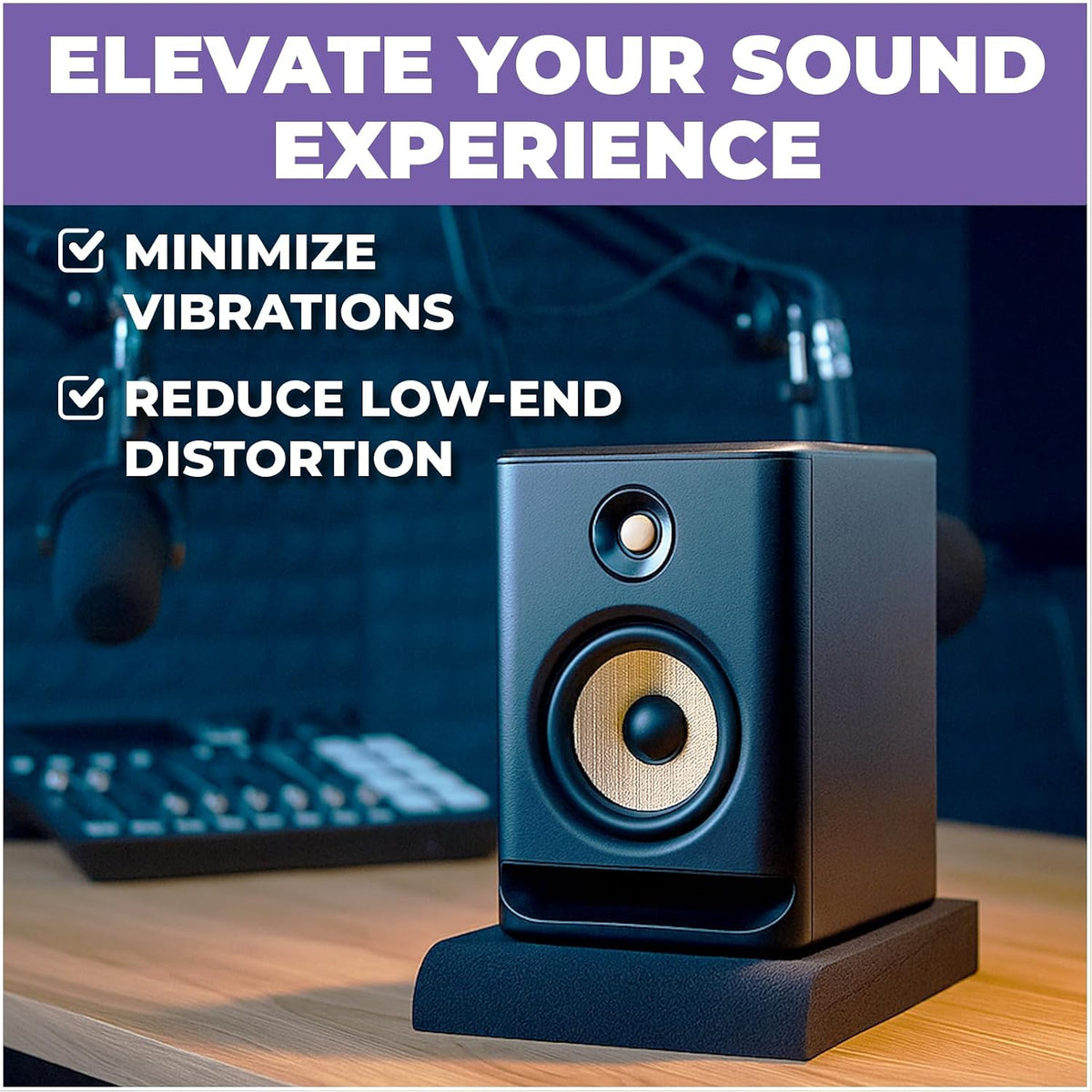 Liquid Stands Studio Monitor Sound Isolation Pads for Speakers 6"-8" High-Density Speaker Foam Pads that Prevents Vibrations Angled Speakers Riser - Acoustic Speaker Isolation Pad for Floor, Desktop