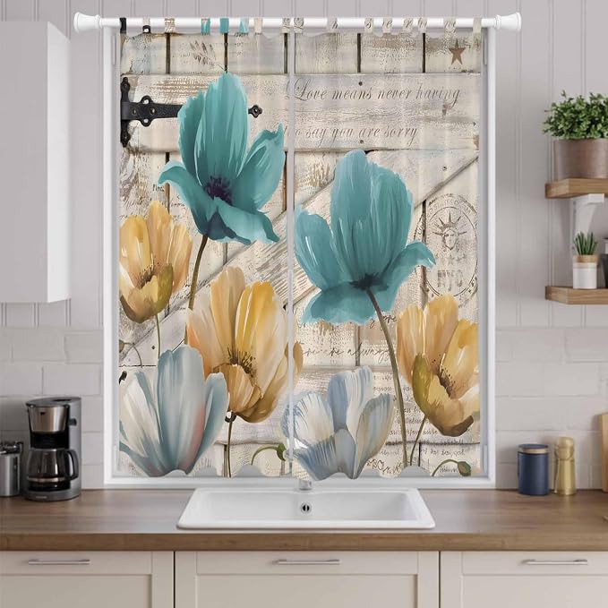 Watercolor Flowers Living Room Curtains 84 Inch Length, Window Curtains Tab Top
