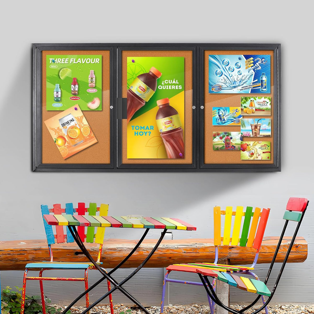 Enclosed Bulletin Board, Weatherproof Outdoor Noticeboard 70x36 Inch