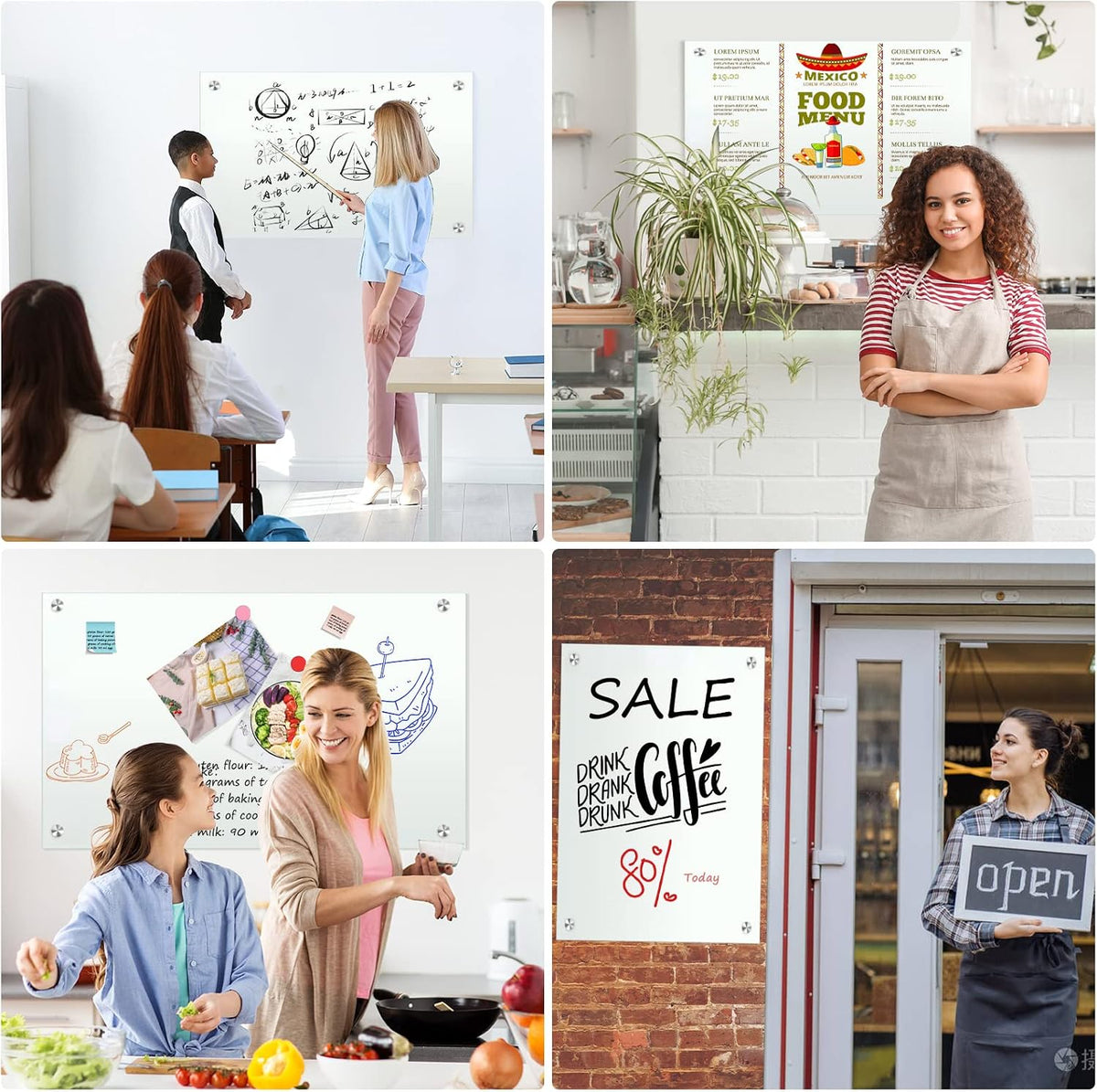 H-Qprobd White Board 24”x18“ Magnet Dry Erase Boards Frameless Magnetic Glass Whiteboard for Wall, Wall Mounted Whiteboard Includes 12 Magnets, 8 Markers and 2 Erasers