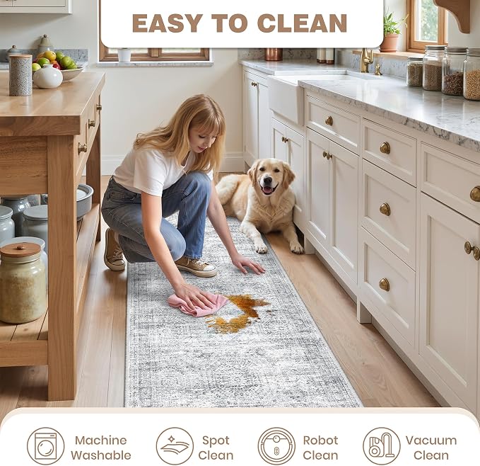 Washable Kitchen Rugs Sets of 2 Piece, Hallway Runner Rug Non-Slip