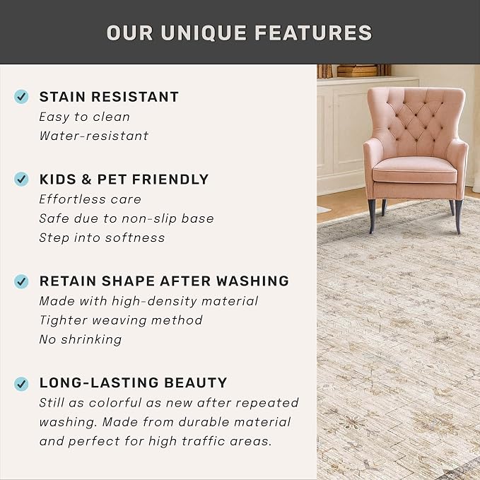 3x6 Wide Area Rugs for Hallways Non Slip, Machine Washable Rug for Kitchen Floor