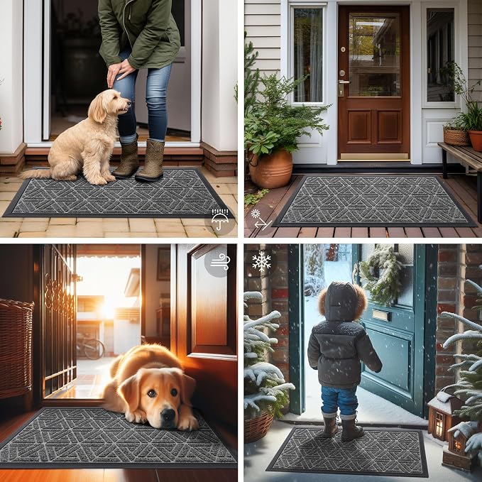 Smiry Front Door Mat Outside Entrance, Heavy Duty Sturdy Natural Rubber Doormat