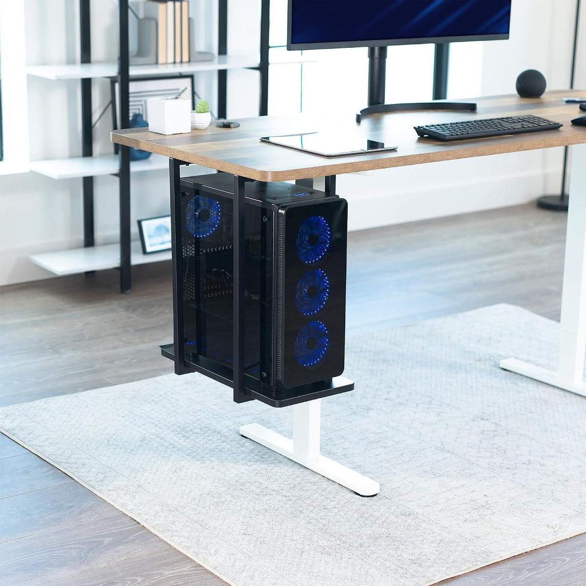 VIVO Black Under Desk PC Mount Shelf, Mount-PCSF1
