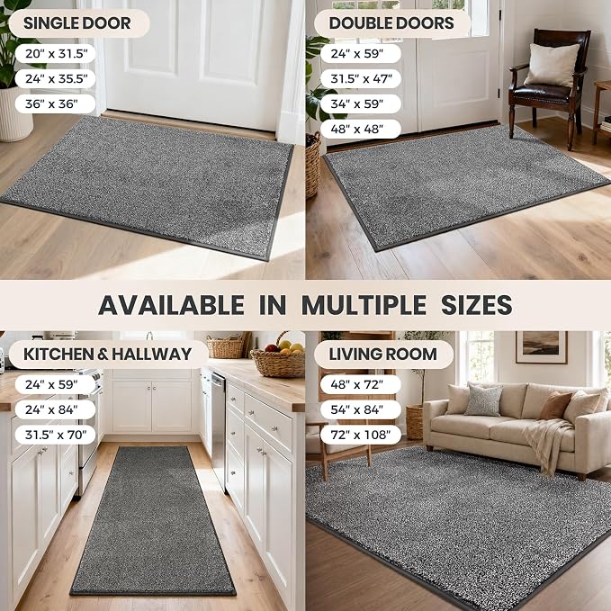 PURRUGS Dirt Trapping Door Mat 34" x 59", Non-Slip Machine Washable Entryway Rug