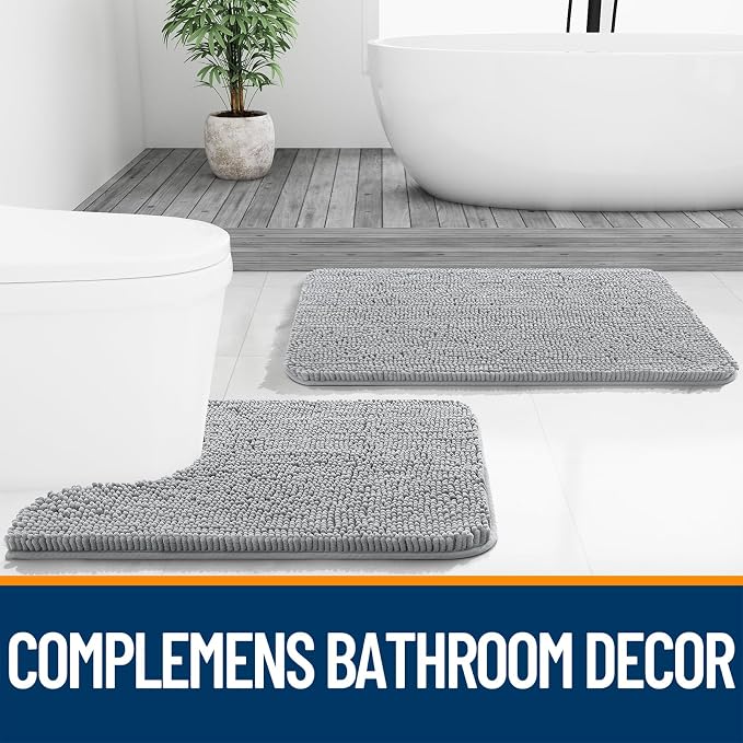 OLANLY Small Bathroom Rugs 24x16, Extra Soft Absorbent Chenille Bath Rugs
