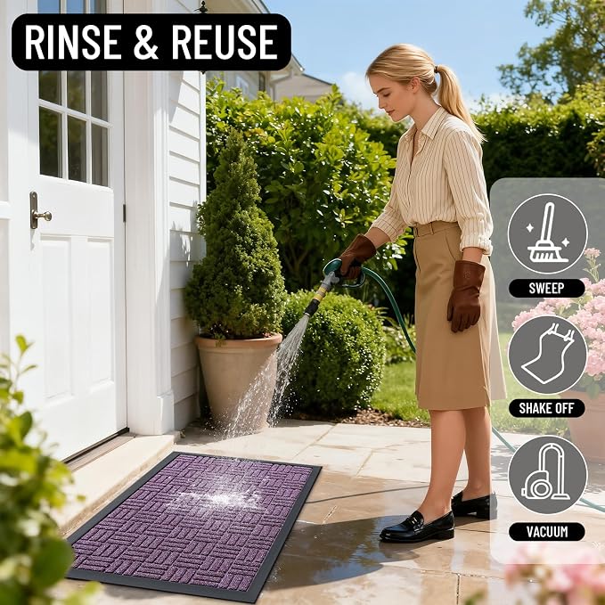OLANLY Front Door Mat Outside Entrance 47x23, Heavy Duty Sturdy Natural Rubber