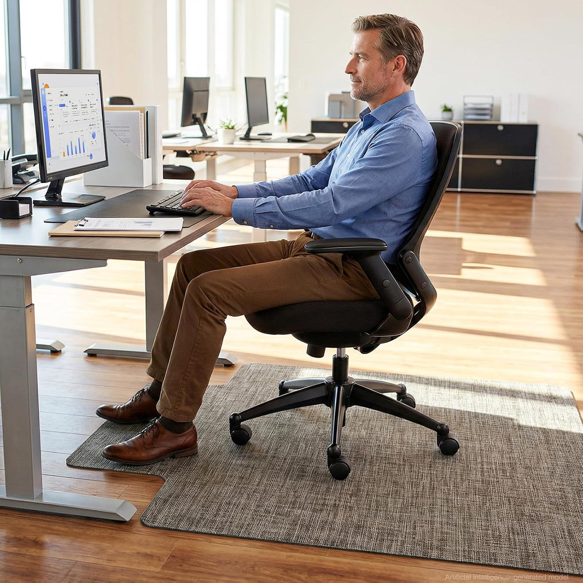 Office Chair Mat for Hardwood Floor, 36" x 48" Non-Slip Office Chair Mat for Rolling Chair, Heavy Duty Textilene Floor Protector for Hardwood Tile, Desk Computer Chair Mat for Home Office,Brown