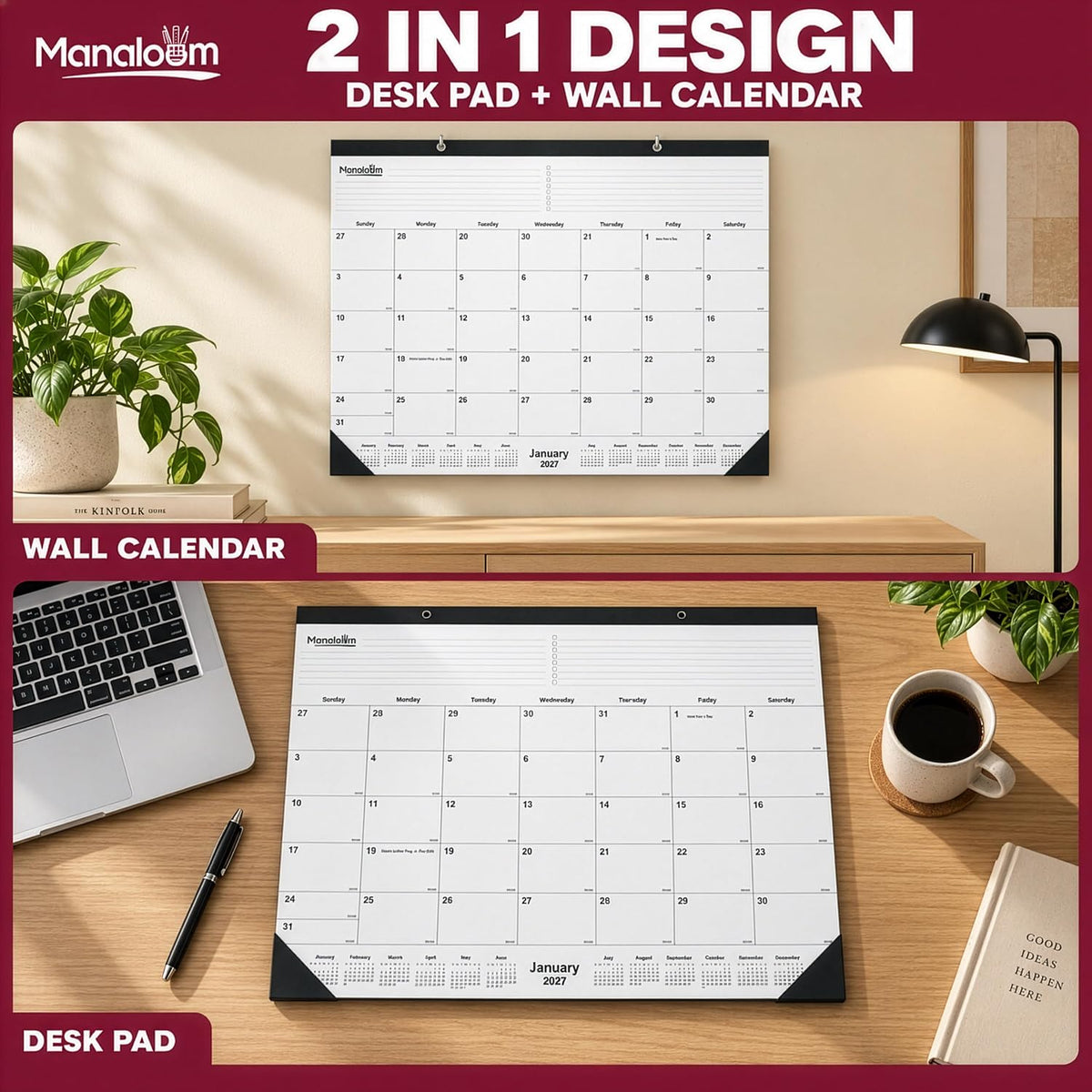 2027 Desk Calendar, Extra Large 22x17 Inch, Desk Pad Calendar, January to December 2027-3 Pack