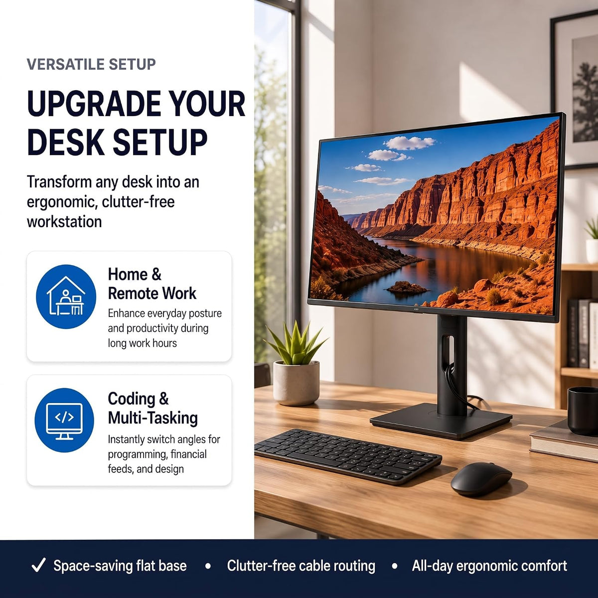 Adjustable Height VESA Monitor Stand, Spring Lift, 7.28-8.82 lb
