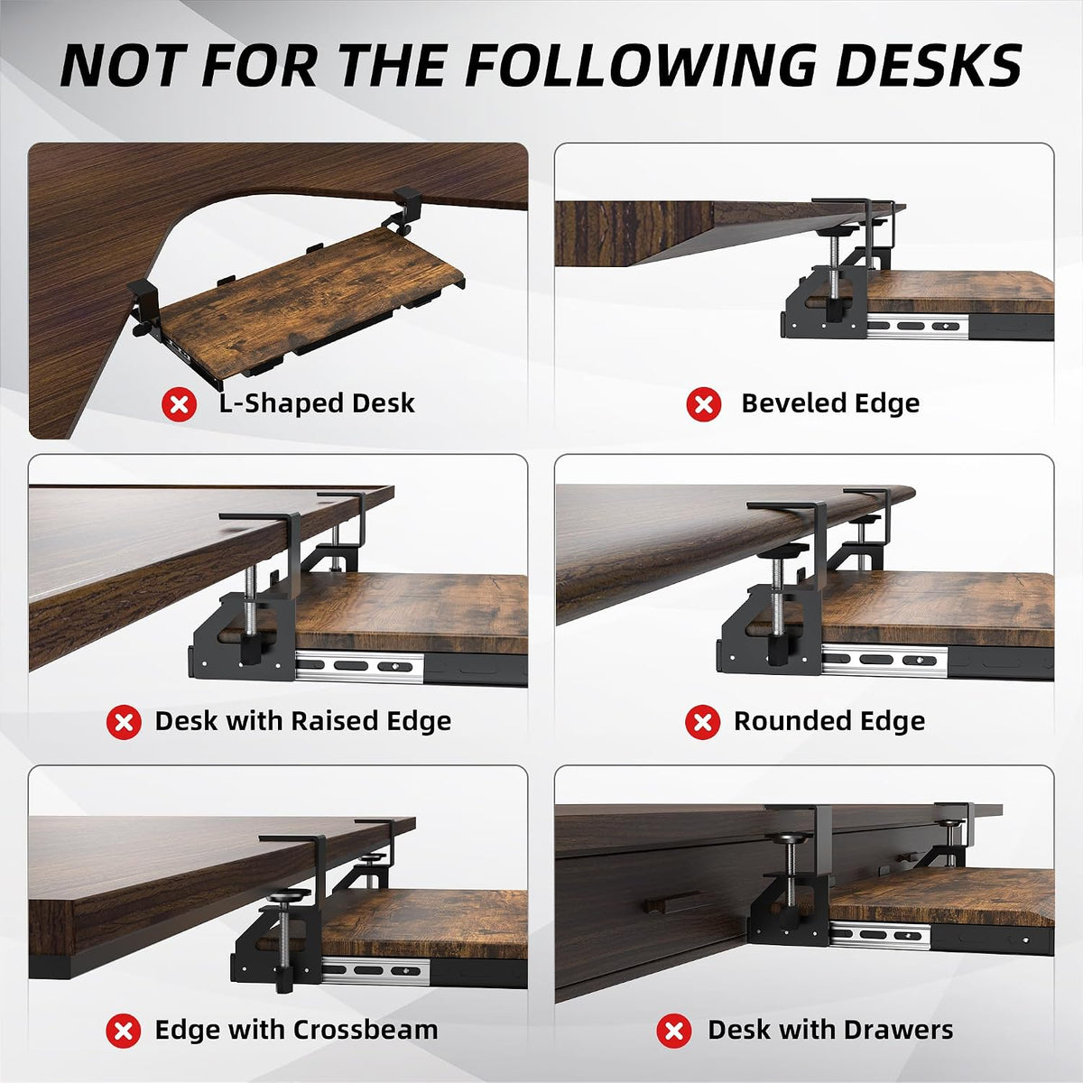 ETHU Under Desk Keyboard Tray with Metal Slide Rail, 26.8x11.8", Walnut