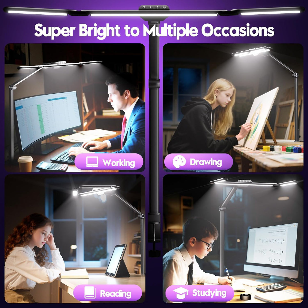 Quntis 32.3" Eye Care Architect Desk Lamps with Clamp for Office Home Dorm
