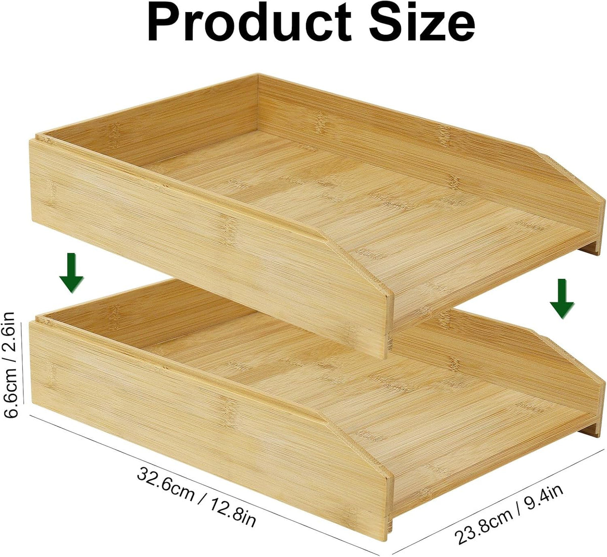 MultiBey A4 Bamboo Stackable Paper Tray 2-Pack - 2-Tier Desk Organizer