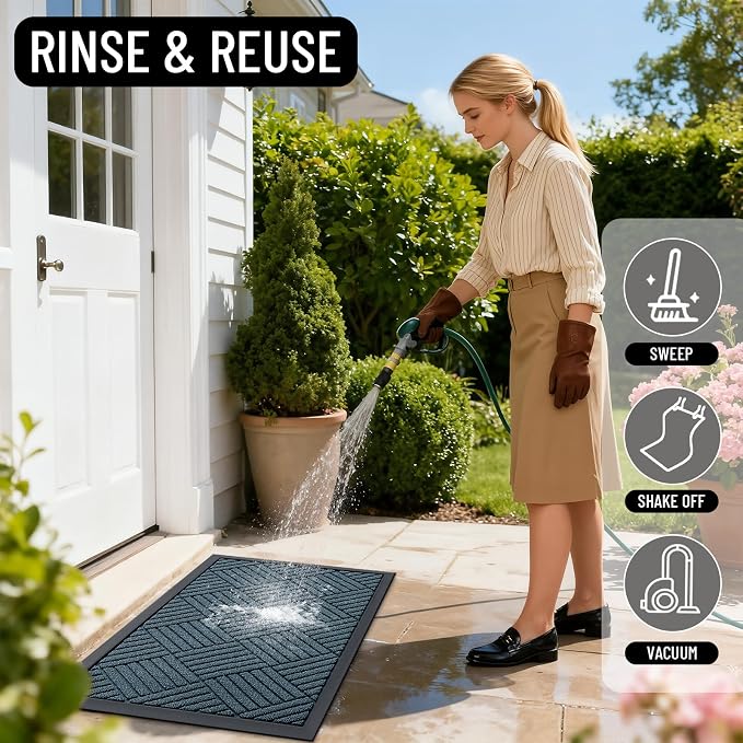OLANLY Front Door Mat Outside Entrance 47x32, Heavy Duty Sturdy Natural Rubber