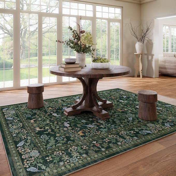 Washable Area Rugs for Living Room: 9x12 Rug Stain Resistant Non Slip Low Pile