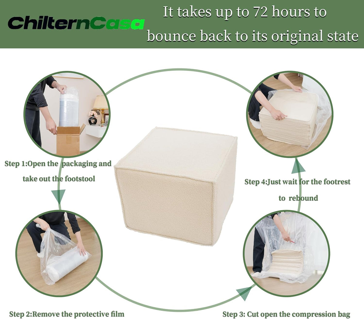 Square Ottoman Foot Rest,Small Pouf for Couch - Boucle Upholstered Foot Stools Applicable to Living Room & Bedroom & Dorm - Compressed Ottomans,Beige