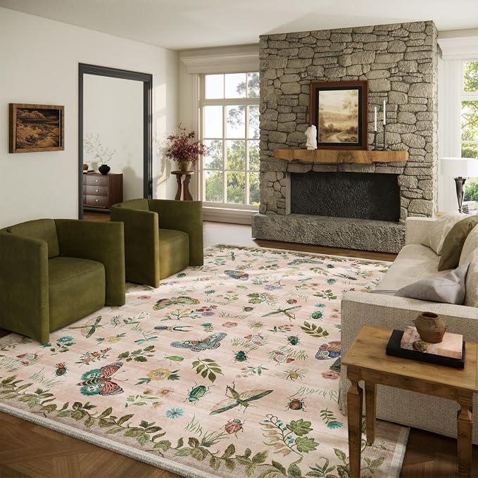 10x12 Area Rugs for Living Room: Washable Rug Non Slip Stain Resistant Low Pile