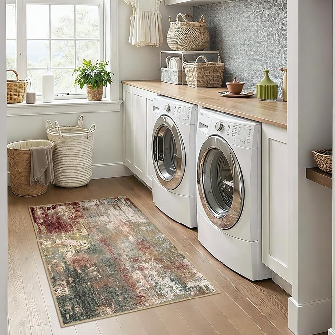 RELEANY Washable Area Rugs 3x4 Non-Slip Modern Abstract Soft