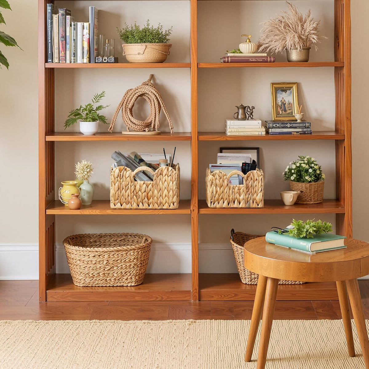 GRANNY SAYS Wicker Storage Basket for Shelves, Scalloped Baskets for Pantry