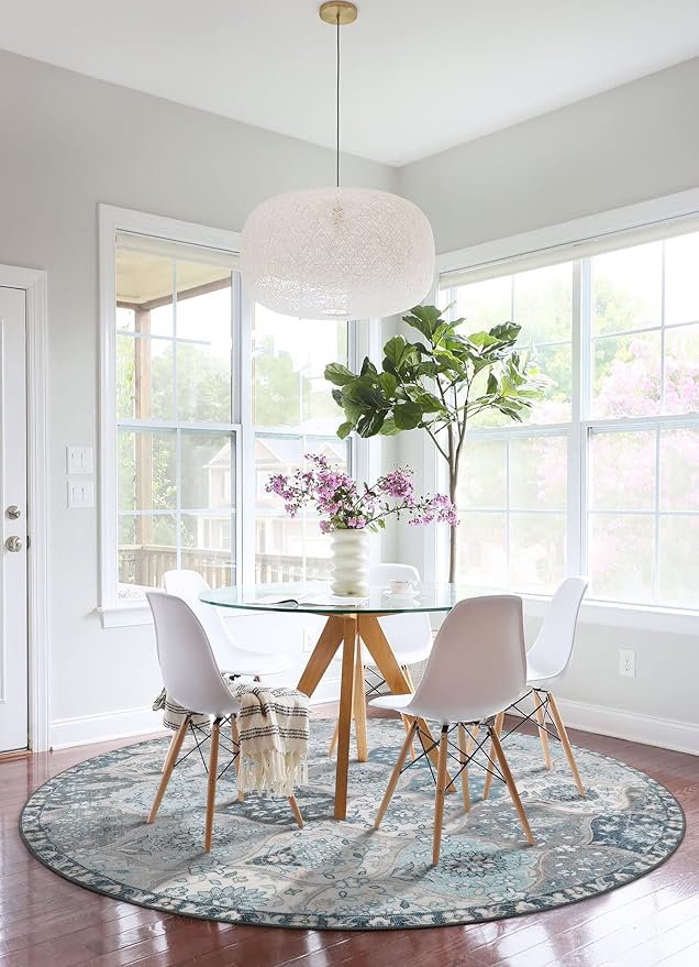 Lahome Moroccan Trellis Round Rug, Faux Wool, Machine Wash, Non-Slip Backing
