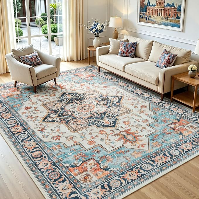 Lofus 5x7 Washable Rugs Non-Slip, Vintage Floral Area Rug