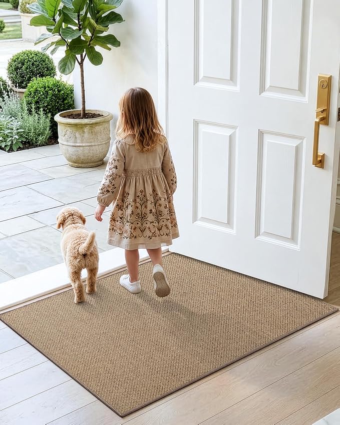DEXI Ultra Thin Door Mat Indoor Entrance 17x30, Non Slip Rubber Backed Entryway