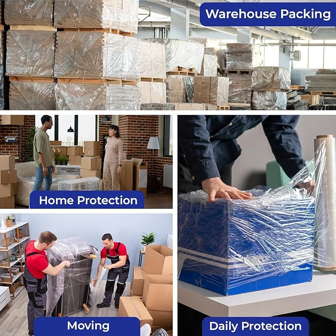 Rosmonde 18" Plastic Wrap for Moving, 20 Pack, 18" x 1500 ft Shrink Wrap, 80 Guage Thick, 9.4 lbs/Roll, Premium Shrink Wrap Roll, Hand Bulk Stretch Wrap, Heavy Duty Stretch Film for Moving & Pallets