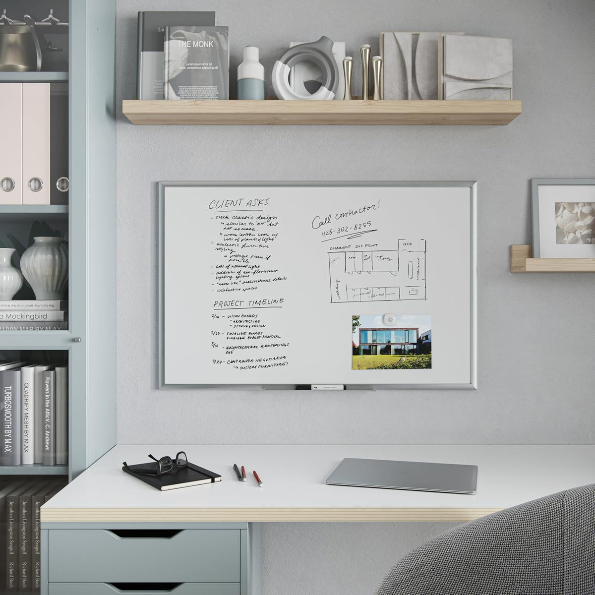 U Brands Dry Erase Whiteboard, 36" x 24", Magnetic, Aluminum Frame