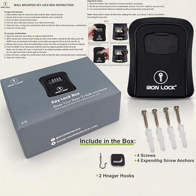 Iron Lock® Key Lock Box Wall Mount – Medium Waterproof Heavy-Duty Metal Safe with 4-Digit Combination for Outdoor Access, Home Entry, Office Security, Rentals & Airbnb Use (Black, Medium)