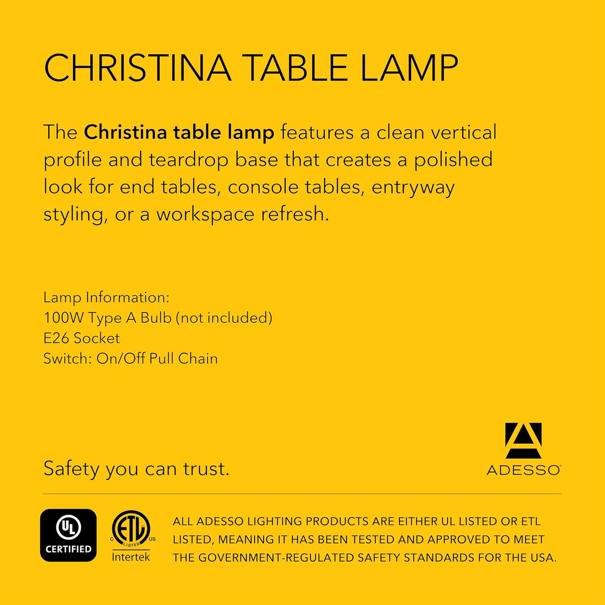 Adesso Brushed Steel Table Lamp with White Fabric Shade – Pull Chain Accent Light for Bedroom, Living Room, or Home Office, 34.5” Tall
