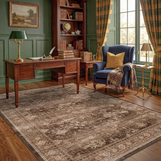Hazo Haus Boho Taupe Brown 5x7 Living Room Rug