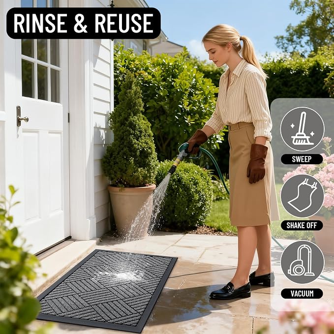 OLANLY Front Door Mat Outside Entrance 33x21, Heavy Duty Sturdy Natural Rubber