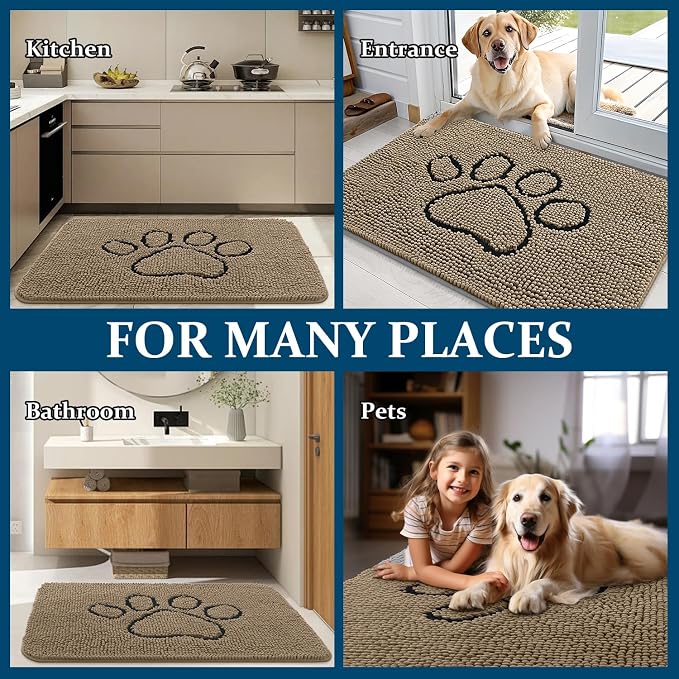 OLANLY Dog Door Mat for Muddy Paws 40x32, Paw Print Design, Absorbs Moisture
