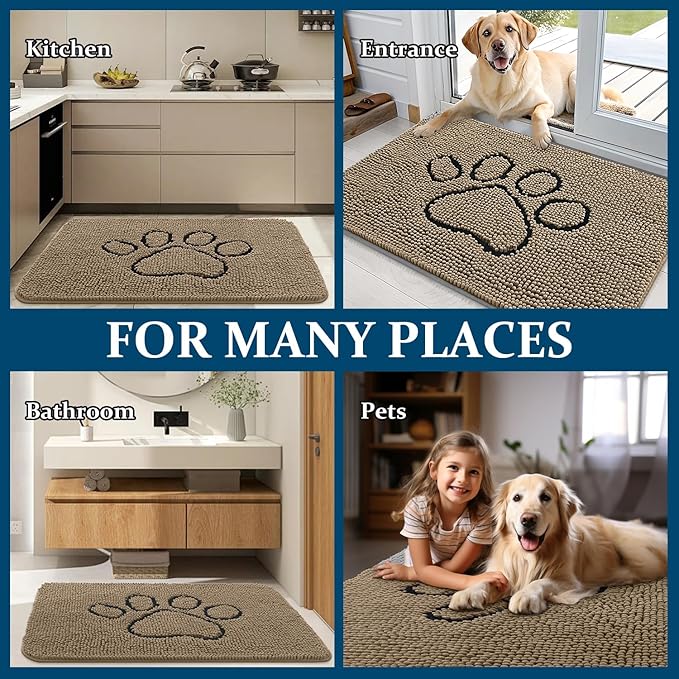 OLANLY Dog Door Mat for Muddy Paws 70x24, Paw Print Design, Absorbs Moisture