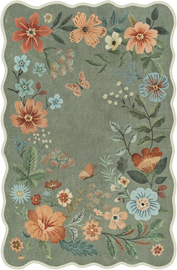 Lahome Floral Washable Rugs, 4X6 Rug
