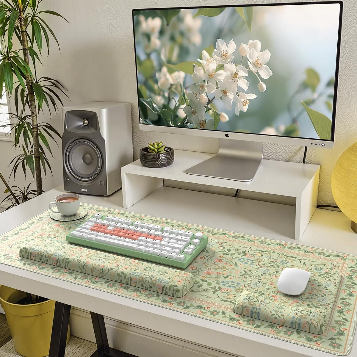 iCasso Mouse Pad with Wrist Rest, Large Desk Mat Set, Bean Green
